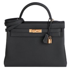 Hermès Black Togo Leather Kelly 32cm Retourne