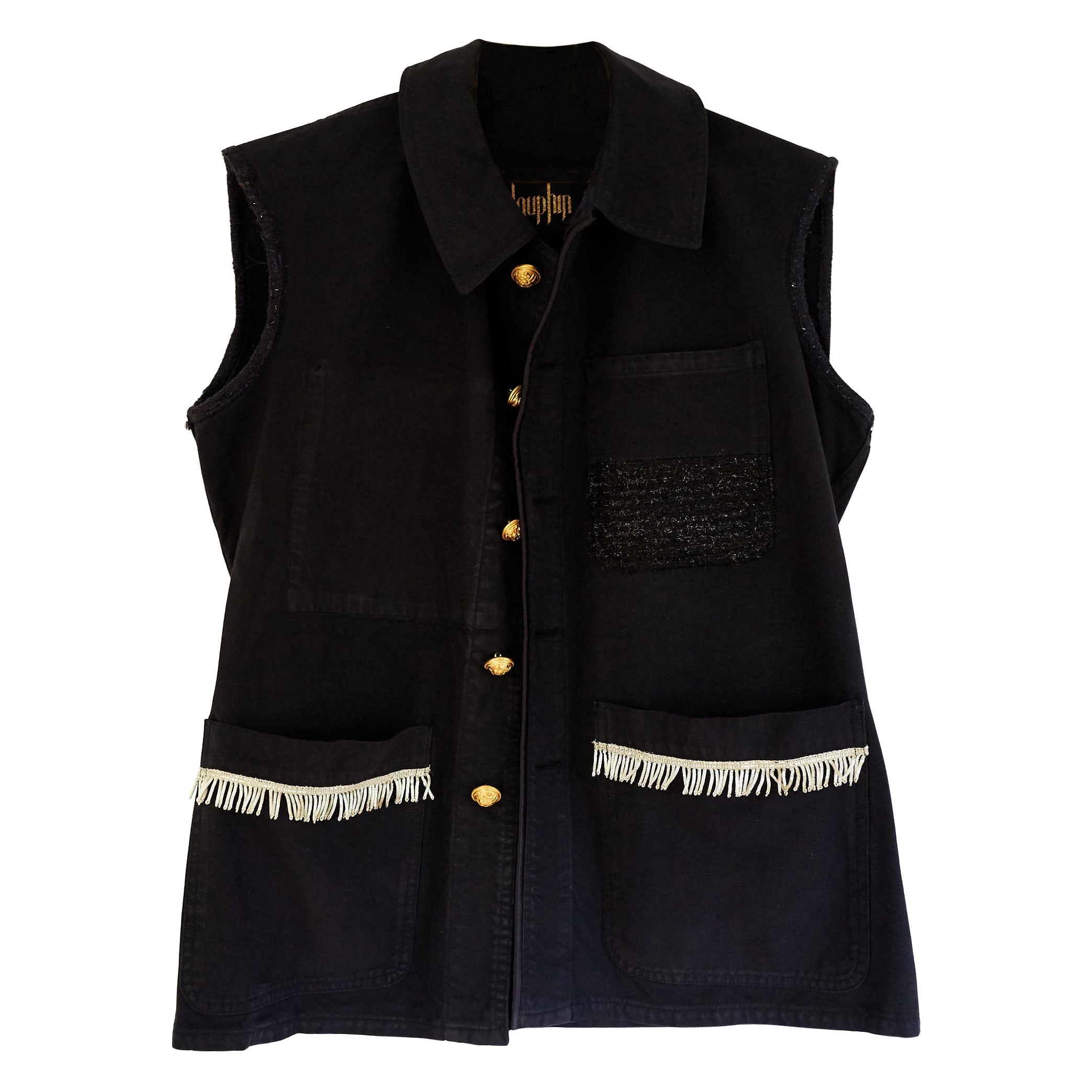Fringed Tweed Button Sleeveless Vest