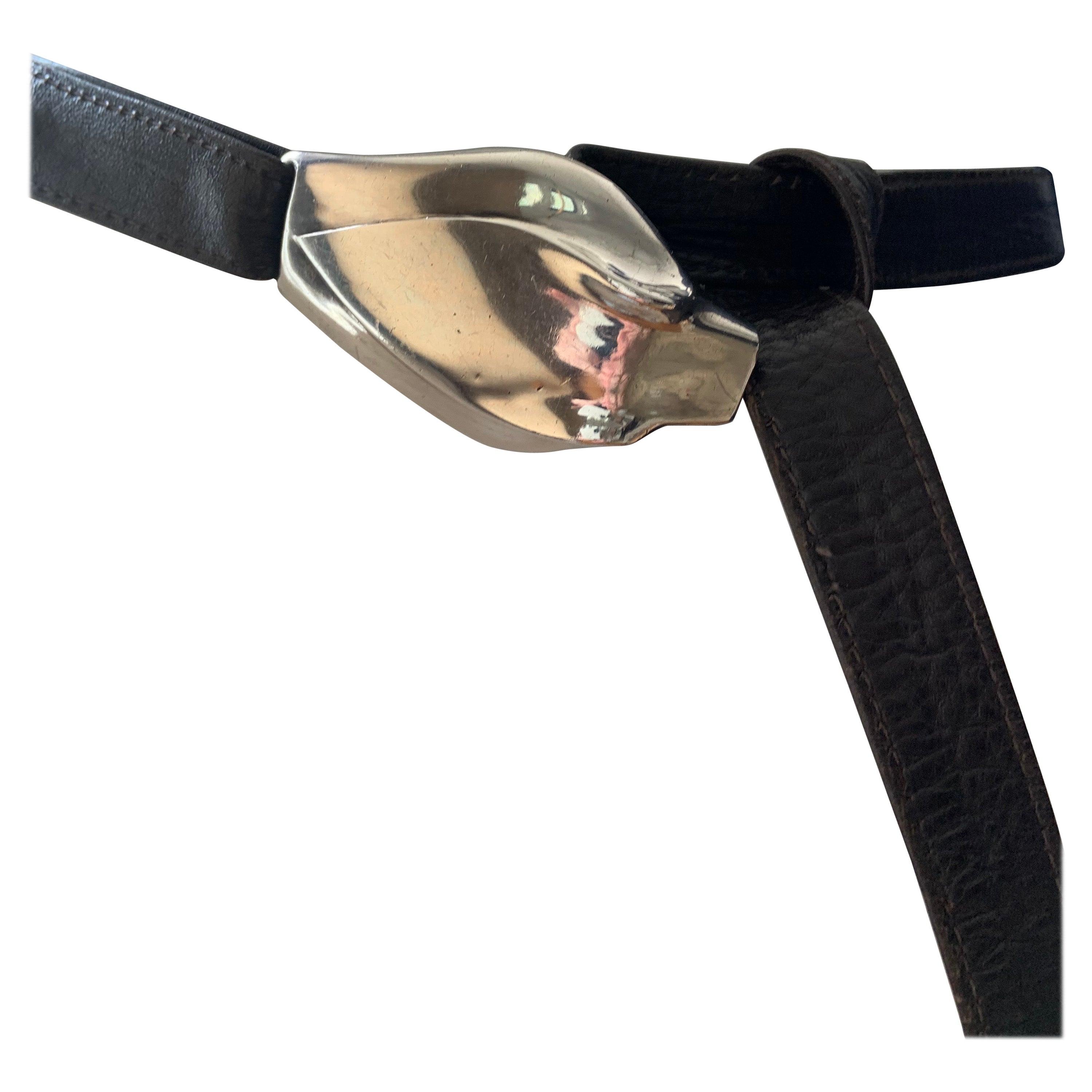 Elsa Peretti for Halston pre Tiffany Snake Head Buckle and Brown Leather Strap