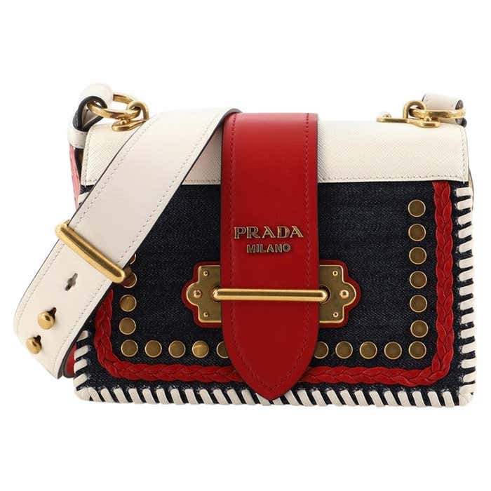 Prada Cahier Crossbody Bag Embellished Denim and Leather Small at ...