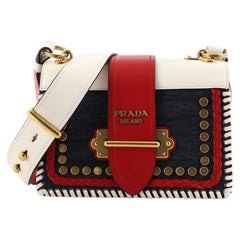 Prada Cahier Crossbody Bag Embellished Denim and Leather Small