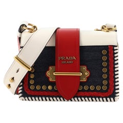 Prada Cahier Crossbody Tasche verschönert Denim und Leder klein