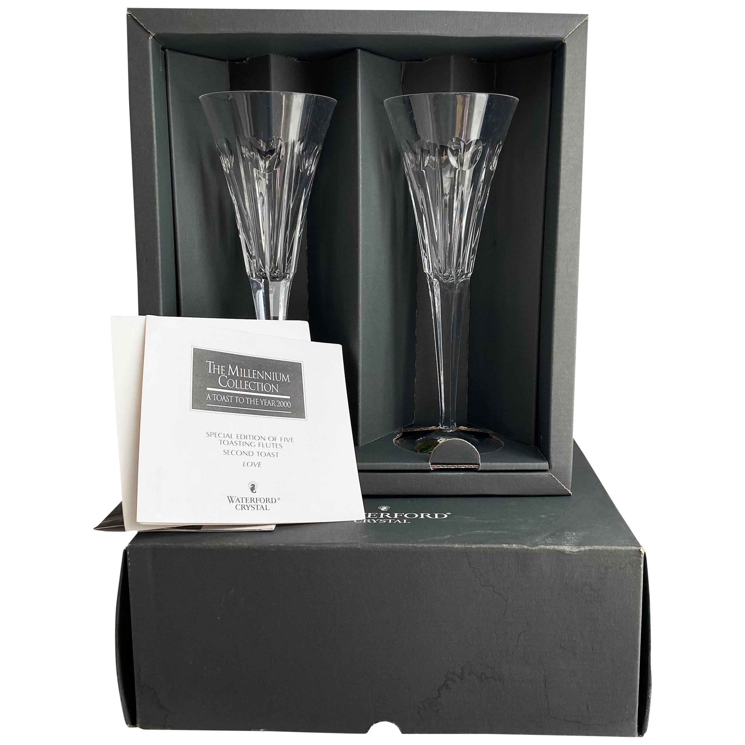 Waterford LOVE Crystal Millennium Champagne Toasting Flute Pair - Germany