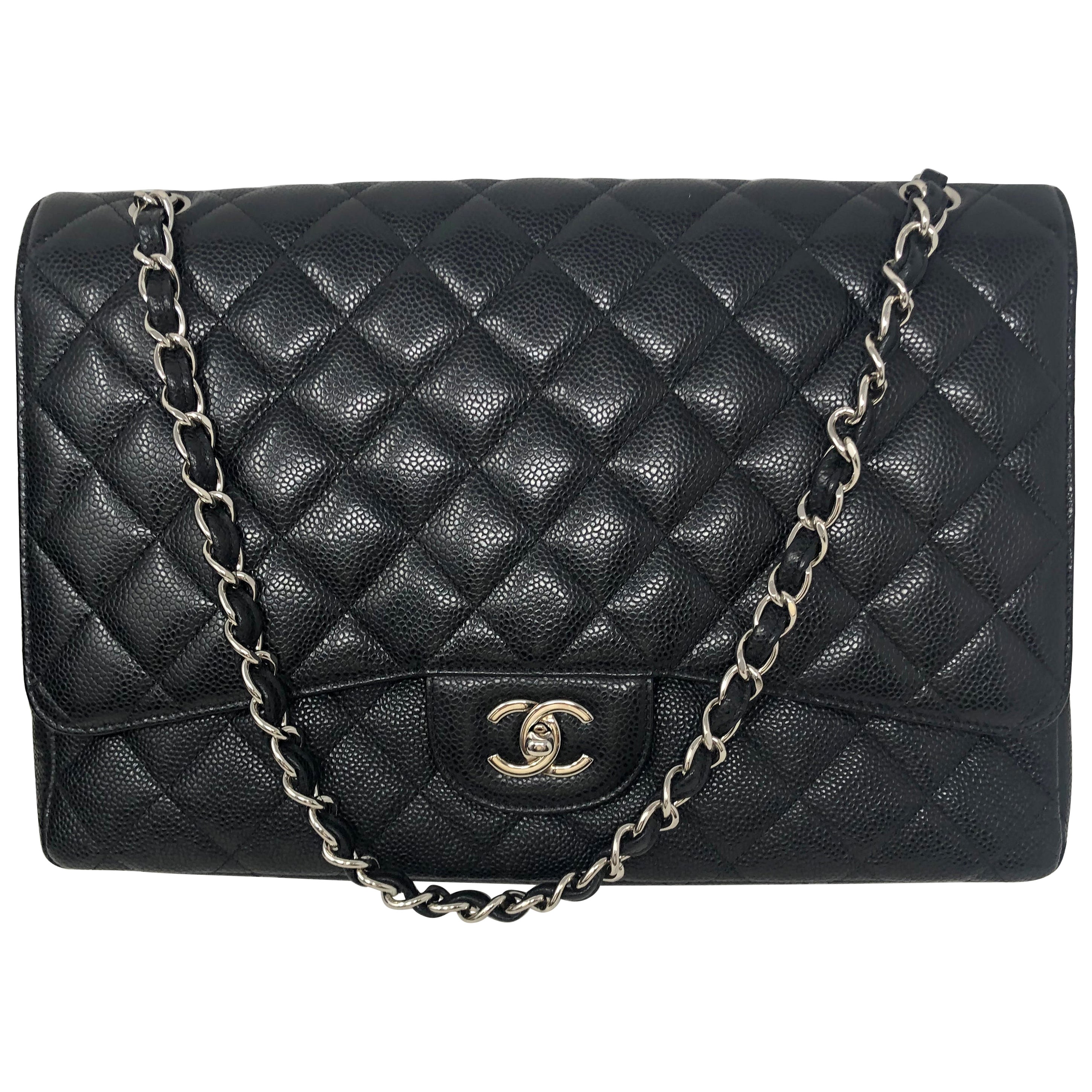 Chanel Black Caviar Leather Maxi Bag