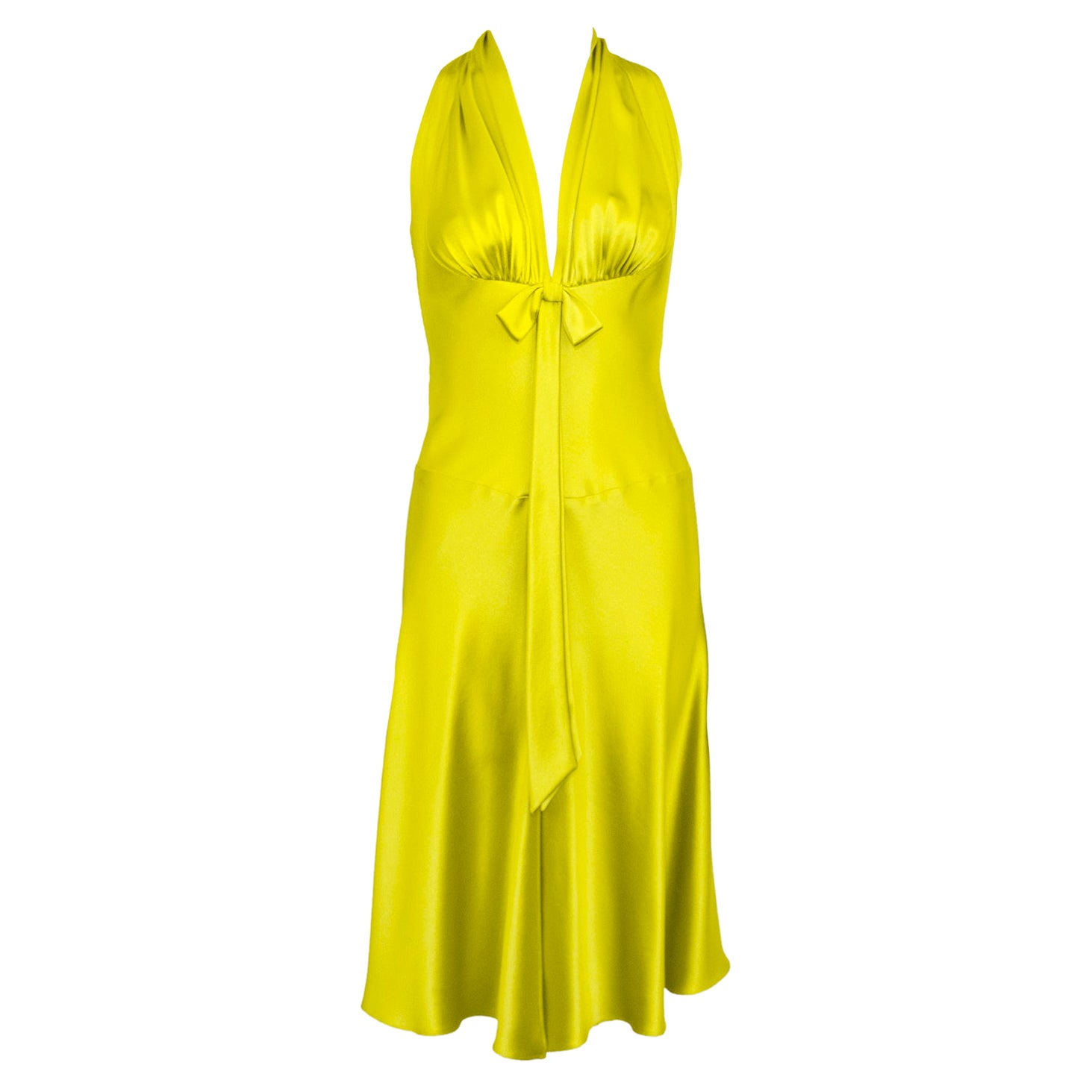 1990s Chartreuse Silk Cocktail Dress 