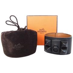 Hermes Collier De Chien Shadow CDC Bracelet All Black Leather Size M