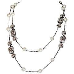 Rhodium and Glass Pearl Filigree Necklace