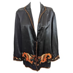 Vintage Chinese Black Satin Embroidered Jacket