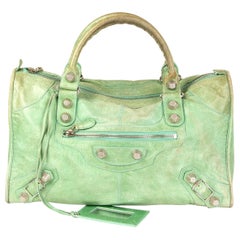 BALENCIAGA mintgrünes Leder GIANT WORK Satchel Tasche