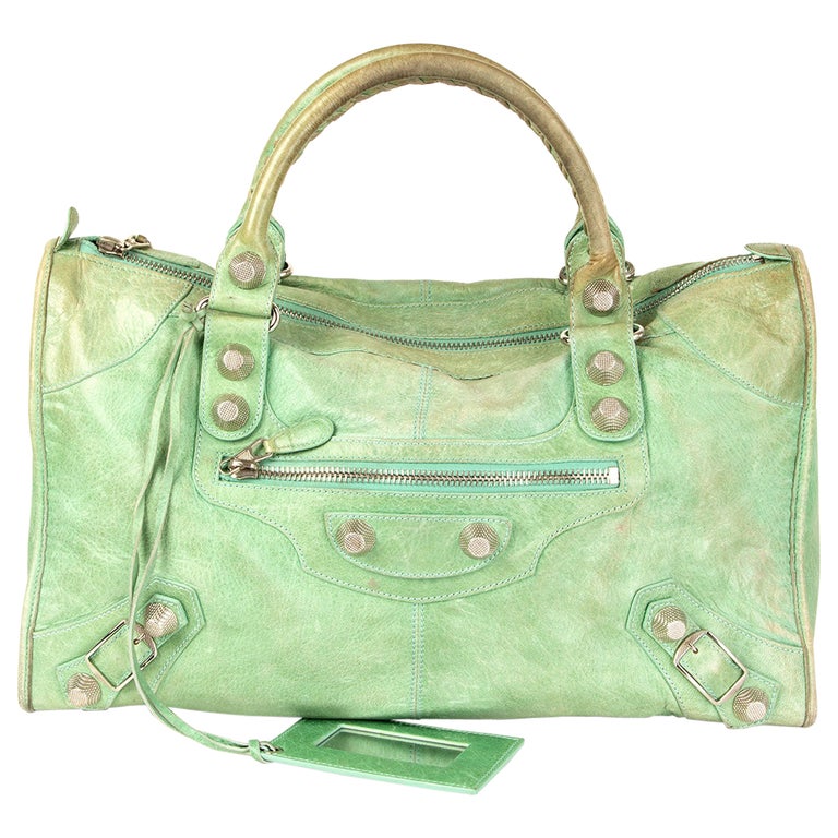 BALENCIAGA mint green distressed leather GIANT WORK Satchel Bag at 1stDibs