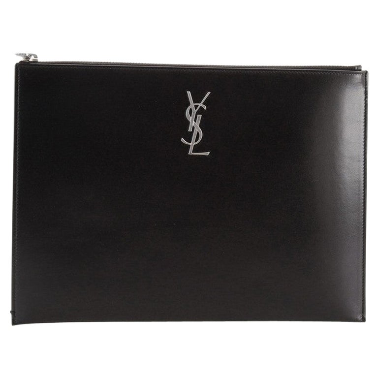 Saint Laurent Classic Monogram Zip Pouch Leather Medium For Sale at 1stDibs