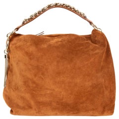 JIMMY CHOO cognac brown suede CALLIE LARGE Hobo Shoulder Bag