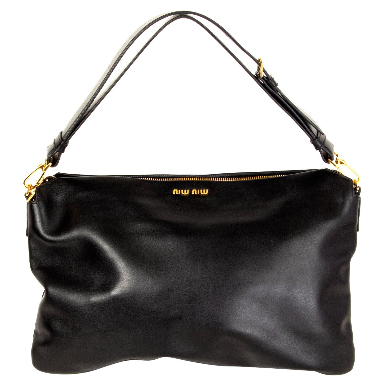 MIU MIU black Soft Calf leather CLOUD HOBO Shoulder Bag