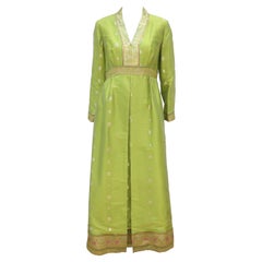 Retro Macy's Chartreuse Green Sari Style Caftan Dress, 1960's