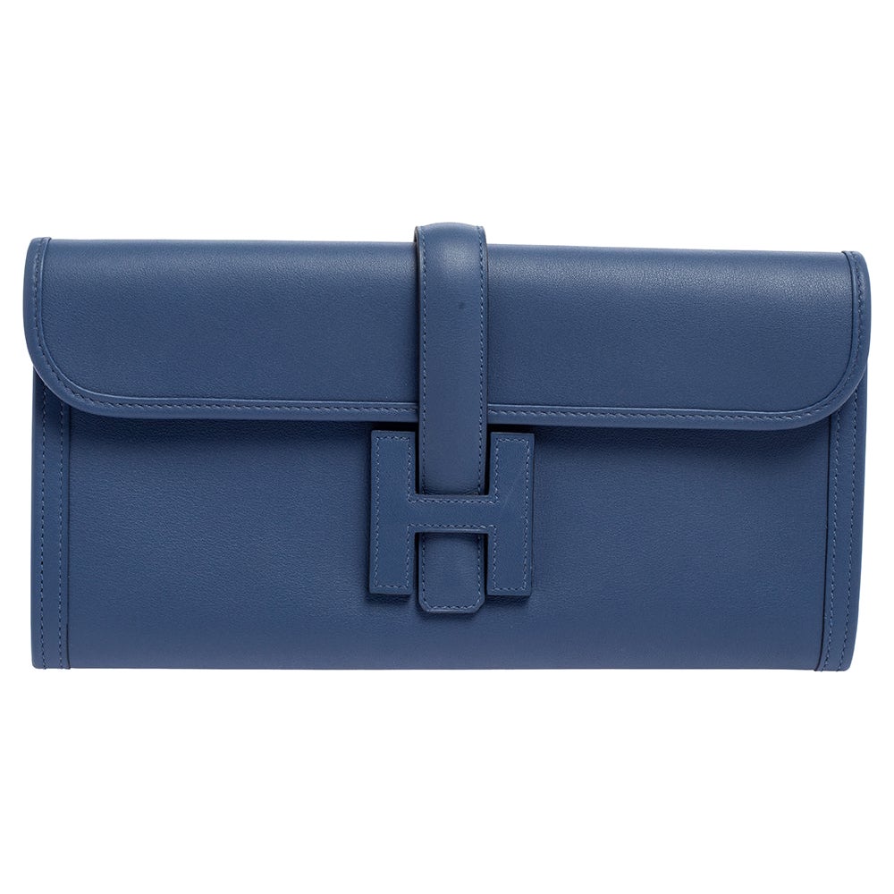 Hermès Bleu Agate Swift Leather Elan Jige 29 Clutch