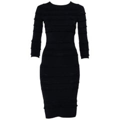 Christian Dior Black Knit Ruffle Detail Sheath Dress S