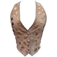 1990s Rochas Bustier in Suede with Gilt Metal Bees