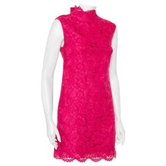 Valentino Pink Lace Bow Detail High Neck Shift Dress S