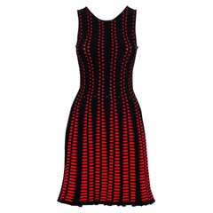 Alexander McQueen Red Patterned Knit Flared Sleeveless Dress S