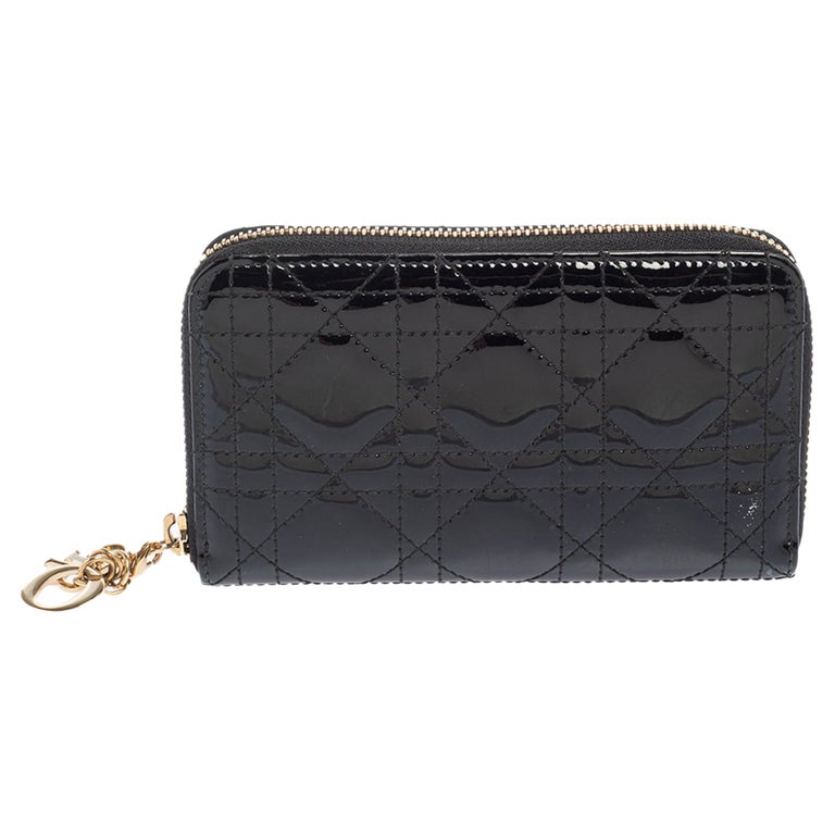 Lady Dior Black Cannage Patent Leather Compact Wallet (Brand New)