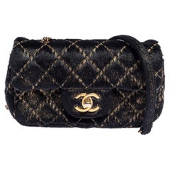 Chanel Black/Gold Quilted Calf Hair Extra Mini Classic Single Flap Bag