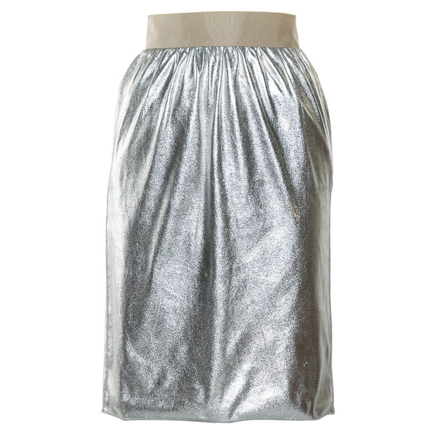 Dolce & Gabbana Metallic Silver Faux Leather Pencil Skirt XS For Sale