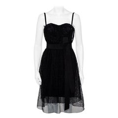 Dolce & Gabbana Black Cutwork Chiffon Bustier Detail Sleeveless Midi Dress XS