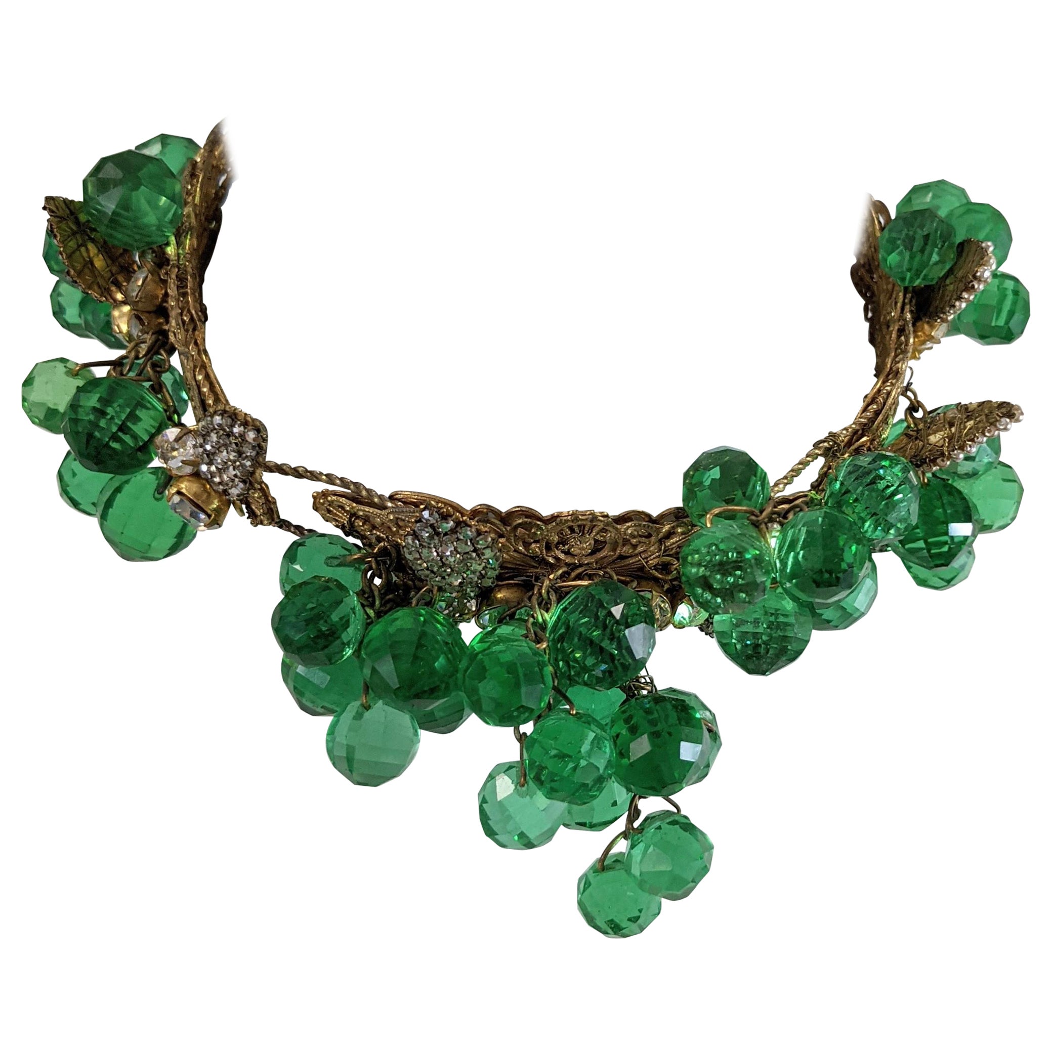 Important Miriam Haskell Massive Pale Emerald Bead and Crystal Collar/Tiara For Sale