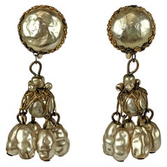 Retro Miriam Haskell Rice Pearl Tassel Earrings