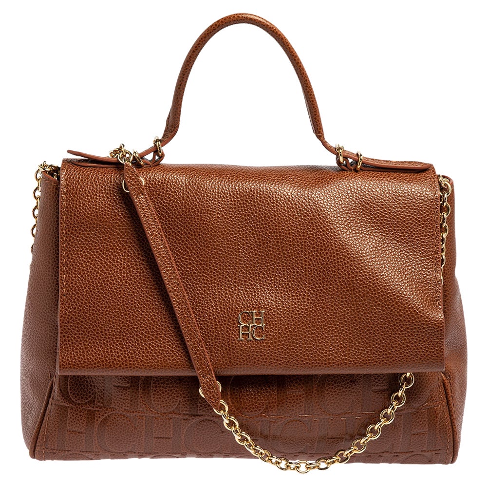 Carolina Herrera Brown Leather Minuetto Top Handle Bag