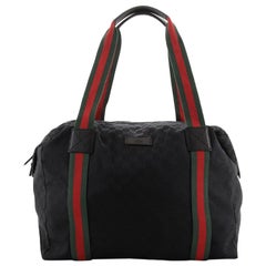 Gucci Web Strap Side Snap Carry On Duffle Bag GG Canvas Large