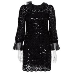 Dolce & Gabbana Black Sequin Embellished Ruffled Trim Shift Dress S
