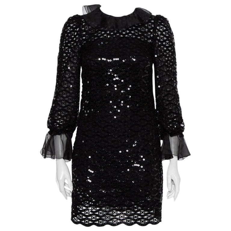 Dolce and Gabbana Black Sequin Embellished Ruffled Trim Shift Dress S For Sale at 1stDibs Dolce and Gabbana Black Sequin Embellished Ruffled Trim Shift Dress S For Sale at 1stDibs