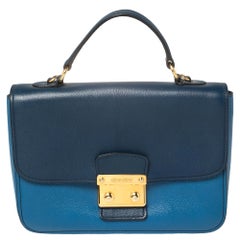 Miu Miu Bicolor Madras Leather Lock Flap Top Handle Bag