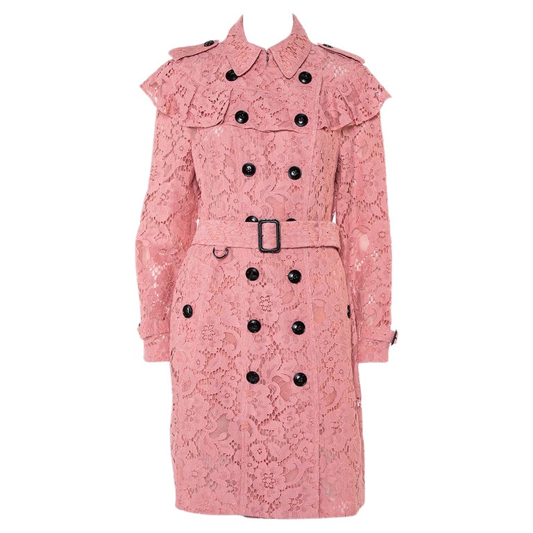 Burberry Pink Lace Ruffled Double Breasted Stanhill Trench Coat M at ...