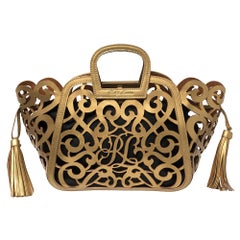 Ralph Lauren Gold Leather Vachetta Scroll Tote