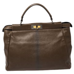Fendi Brown Leather Large Peekaboo Top Handle Bag