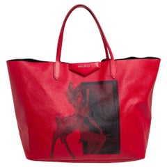 Givenchy Red Bambi Print Coated Canvas and Leather Antigona Shopper Tote