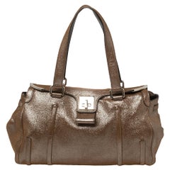 Celine Brown Glitter Leather Front Flap Satchel