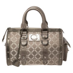 Versace Metallic Grey Signature Croc Embossed Leather Snap Out Of It Satchel