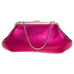 Dolce & Gabbana Metallic Pink Leather Chain Frame Clutch