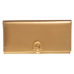 Salvatore Ferragamo Gold Leather Gancini Icona Continental Wallet