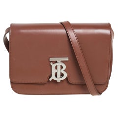 Used Burberry Brown Leather TB Buckle Crossbody Bag