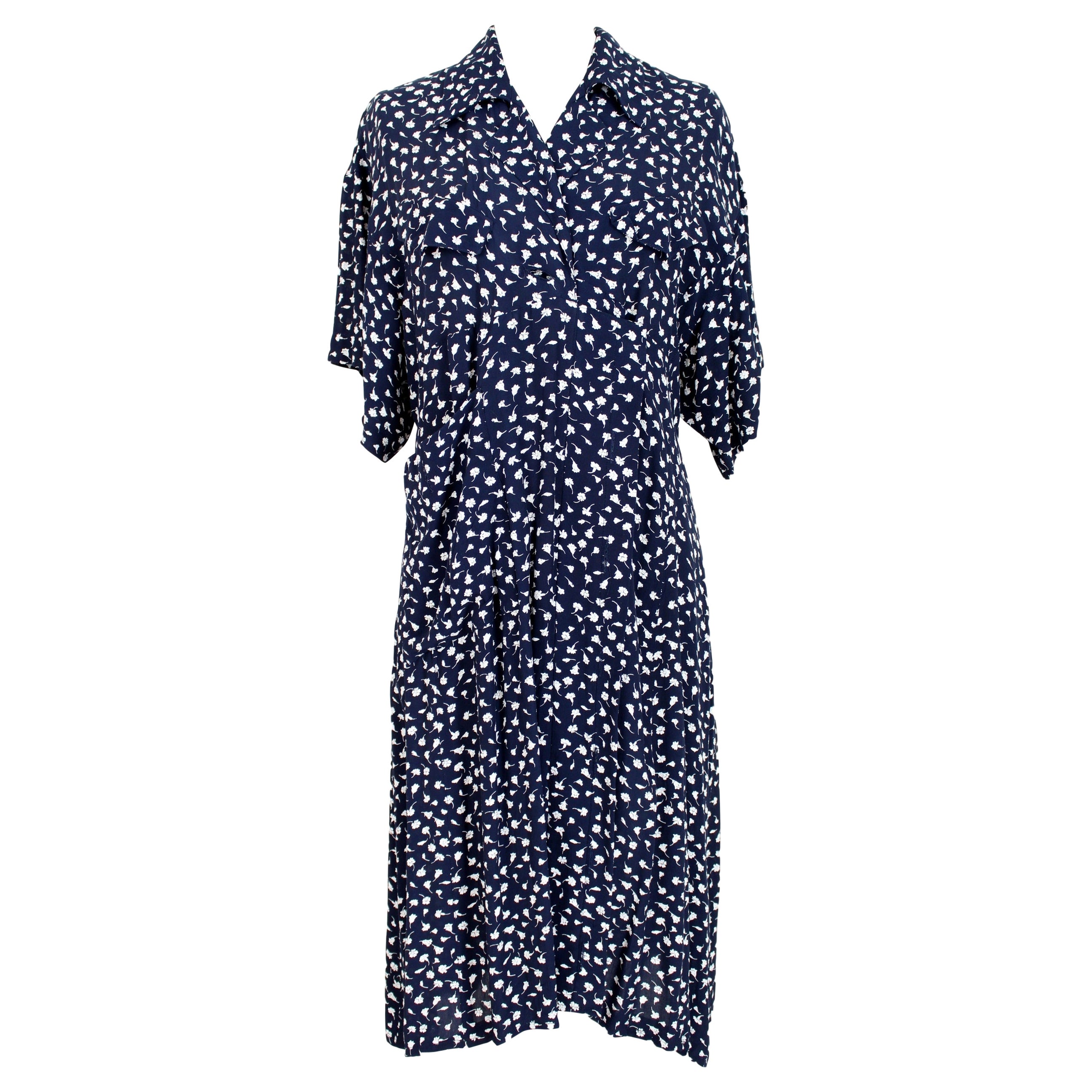 Luisa Spagnoli Blue White Silk Floral Soft Long Dress For Sale