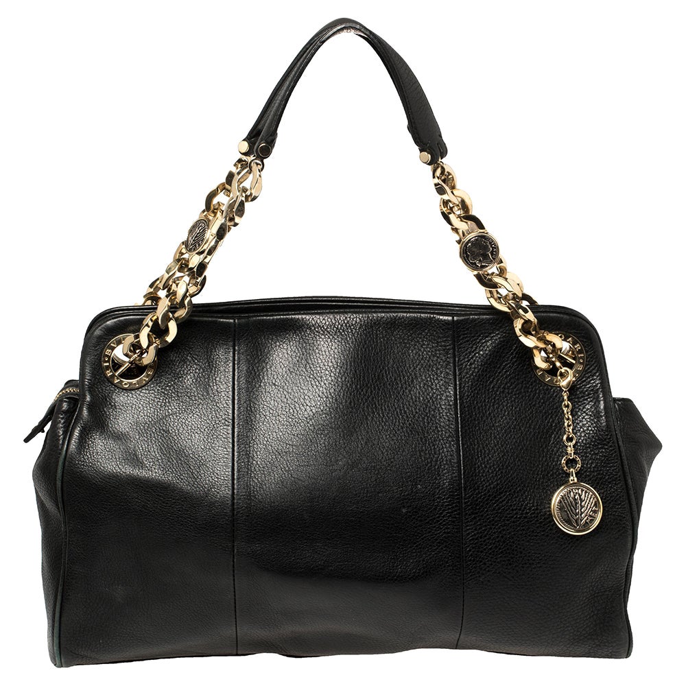 Bvlgari Black Leather Monete Chain Satchel