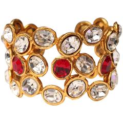 Early 1990s Chanel Cuff with Gilt Metal and White and Red Crystals 7