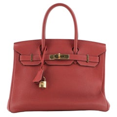 Hermes Birkin Handbag Rouge Garance Togo with Gold Hardware 30