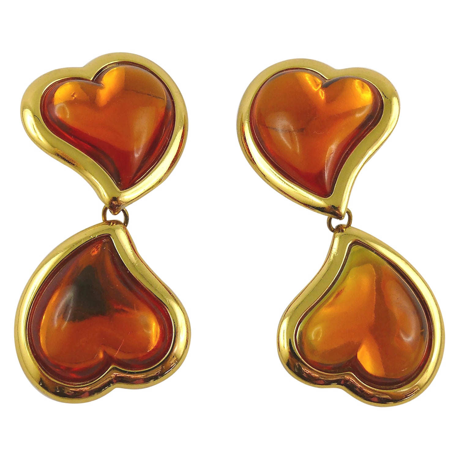 Yves Saint Laurent YSL Vintage Double Heart Dangling Earrings