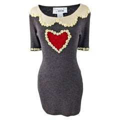 Moschino Vintage Grey Love Heart Button Bodycon Knit Dress