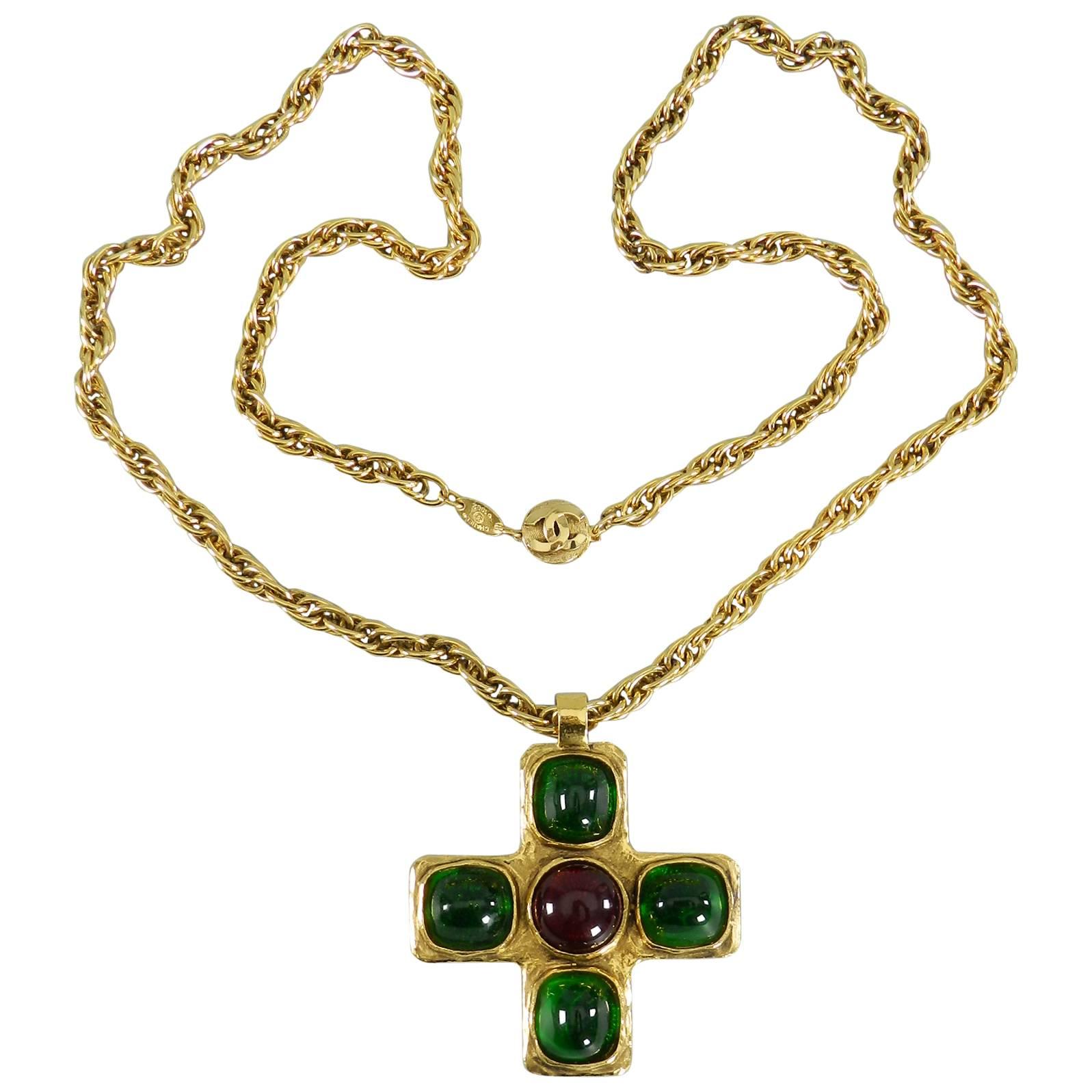 Chanel Vintage 1982 Gripoix Cross Necklace in Box